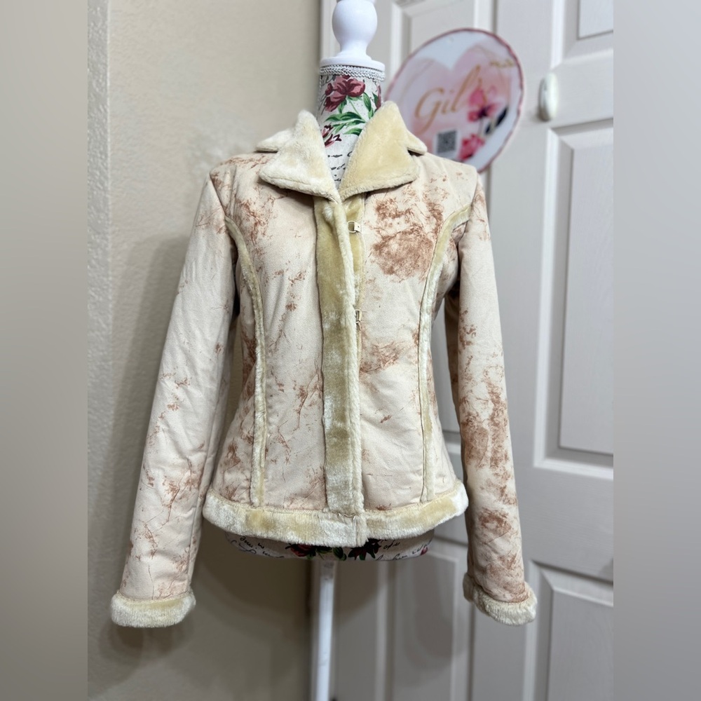 Elegant Cream and Tan Teddy Jacket